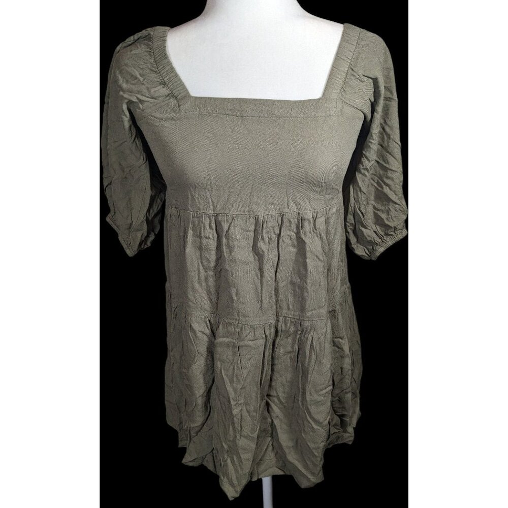 Beyond Words Bohemian Muted Olive Peasant Top